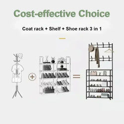 Clothes Hanger & Multi-Layer Shoe Rack Organizer